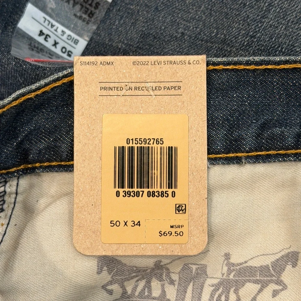 Levi's 559 Relaxed Straight Jeans Mens 50 x 34 Blue Big & Tall Denim **NEW**